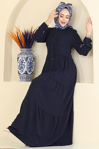 moda selvim Dress 5572ZNN863 Navy Blue - Thumbnail