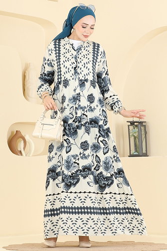 moda selvim الفستان رمادي غامق 5572ZNNK1102 - Thumbnail