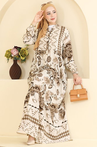 moda selvim الفستان بني 5572ZNNK1102 - Thumbnail