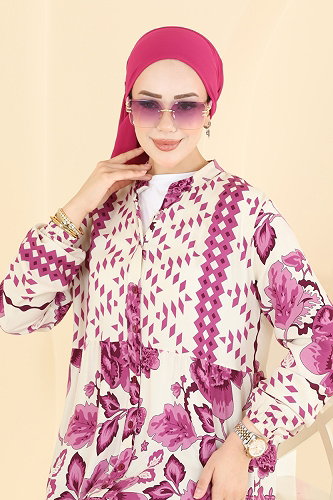 moda selvim الفستان أرجواني 5572ZNNK1102 - Thumbnail