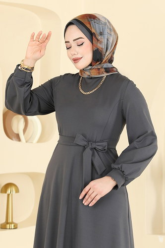moda selvim الفستان رمادي غامق 5573ZNNK1102 - Thumbnail