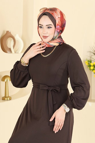 moda selvim Dress 5573ZNNK1102 Brown - Thumbnail