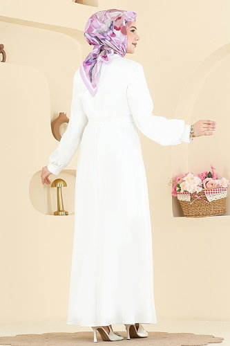 moda selvim Dress 5573ZNNK1102 Ecru - Thumbnail