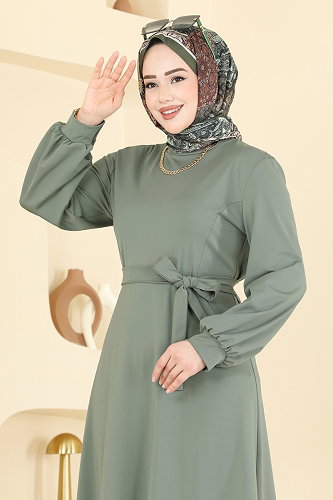 moda selvim الفستان أخضر باهت 5573ZNNK1102 - Thumbnail