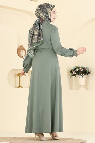 moda selvim الفستان أخضر باهت 5573ZNNK1102 - Thumbnail