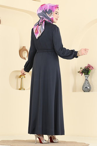 moda selvim الفستان رمادي غامق 5573ZNNK1102 - Thumbnail