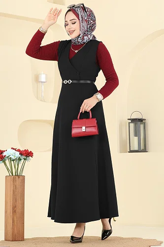 moda selvim DRESS 5574ZNNK1102 Black - Thumbnail