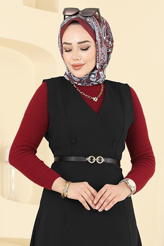 moda selvim فستان بلا اكمام أسود 5574ZNNK1102 - Thumbnail