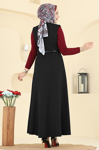 moda selvim فستان بلا اكمام أسود 5574ZNNK1102 - Thumbnail