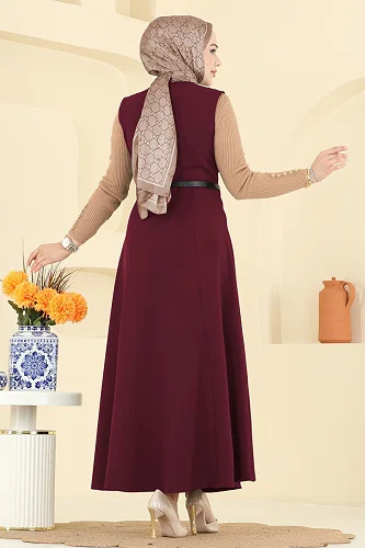 moda selvim DRESS 5574ZNNK1102 Burgundy - Thumbnail