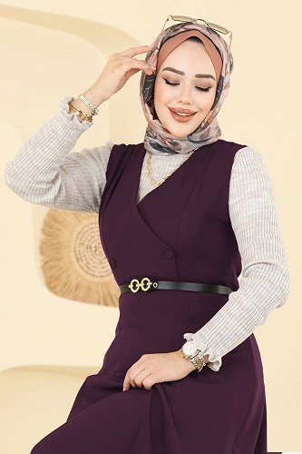 moda selvim DRESS 5574ZNNK1102 Damson - Thumbnail