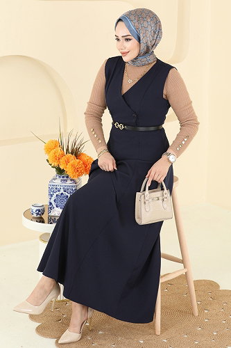 moda selvim DRESS 5574ZNNK1102 Navy Blue - Thumbnail