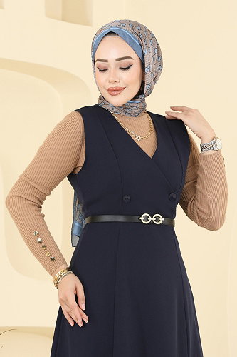 moda selvim DRESS 5574ZNNK1102 Navy Blue - Thumbnail