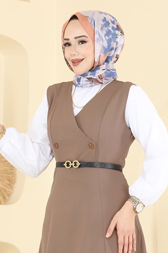 moda selvim فستان بلا اكمام بيج 5574ZNNK1102 - Thumbnail