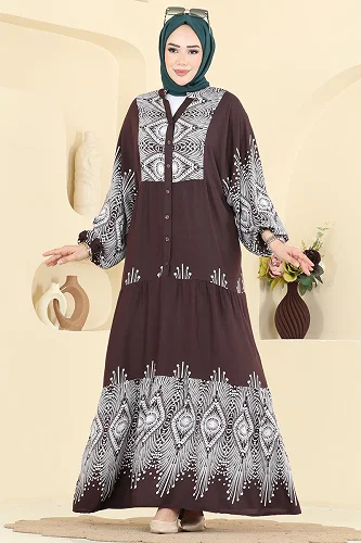 moda selvim الفستان بني 5575ZNNK1102 - Thumbnail