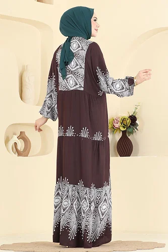 moda selvim الفستان بني 5575ZNNK1102 - Thumbnail