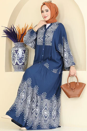 moda selvim Dress 5575ZNNK1102 Indigo - Thumbnail
