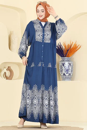 moda selvim Dress 5575ZNNK1102 Indigo - Thumbnail