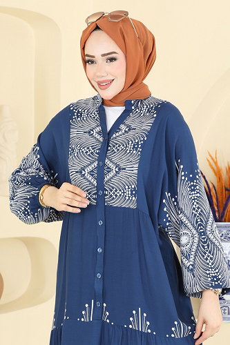 moda selvim الفستان ازرق 5575ZNNK1102 - Thumbnail