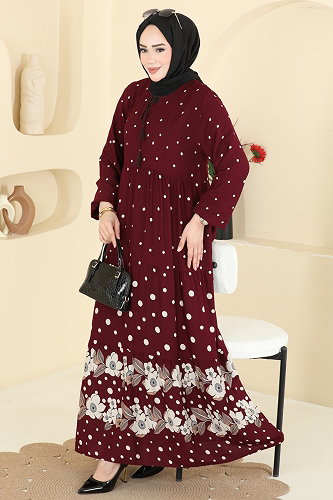 moda selvim Dress 5576ZNNK1102 Burgundy - Thumbnail