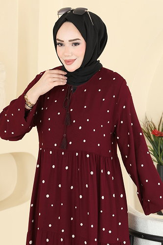 moda selvim Dress 5576ZNNK1102 Burgundy - Thumbnail
