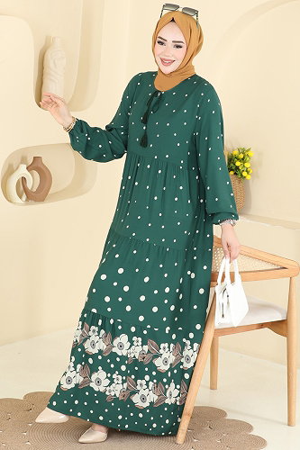 moda selvim Dress 5576ZNNK1102 Emerald - Thumbnail