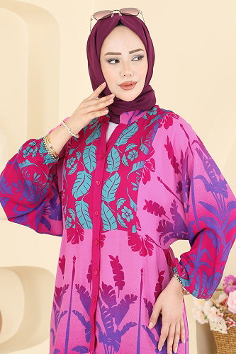 moda selvim Dress 5577ZNNK1102 Fuchsia - Thumbnail