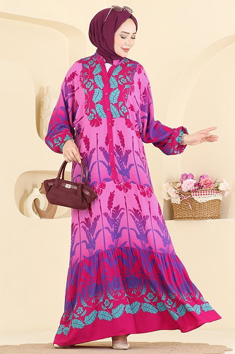 moda selvim الفستان فوشي 5577ZNNK1102 - Thumbnail