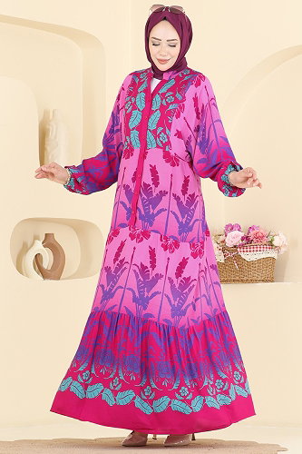 moda selvim الفستان فوشي 5577ZNNK1102 - Thumbnail