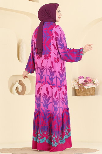 moda selvim الفستان فوشي 5577ZNNK1102 - Thumbnail