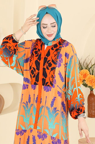 moda selvim Dress 5577ZNNK1102 Oranj - Thumbnail