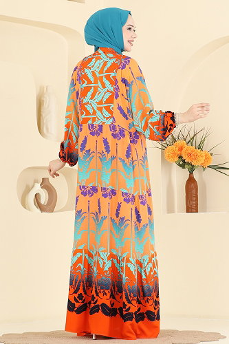 moda selvim Dress 5577ZNNK1102 Oranj - Thumbnail