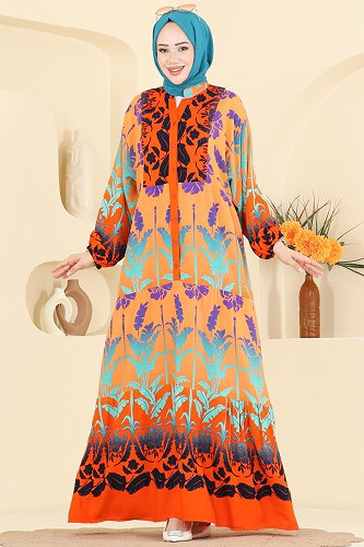 moda selvim الفستان برتقالي 5577ZNNK1102 - Thumbnail