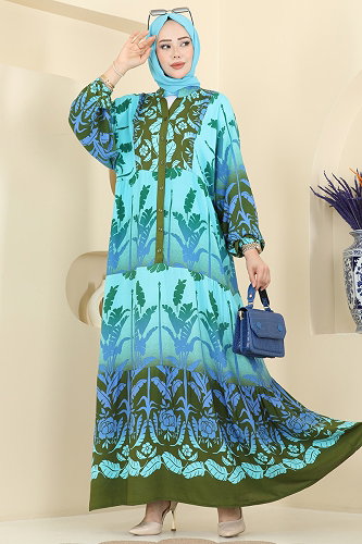 moda selvim الفستان تركواز 5577ZNNK1102 - Thumbnail