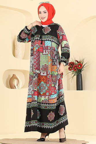 moda selvim الفستان أسود 5578ZNNK1102 - Thumbnail