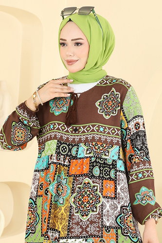 moda selvim الفستان بني 5578ZNNK1102 - Thumbnail