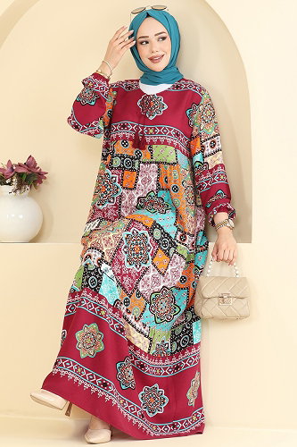 moda selvim Dress 5578ZNNK1102 Burgundy - Thumbnail