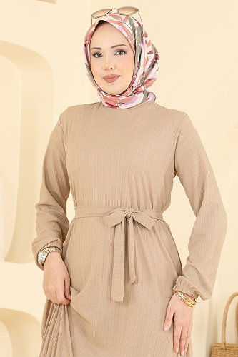 moda selvim الفستان بيج 5589ZNNK1102 - Thumbnail