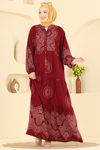 moda selvim Dress 5590ZNNK1102 Burgundy - Thumbnail