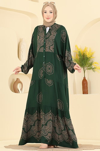 moda selvim Dress 5590ZNNK1102 Emerald - Thumbnail