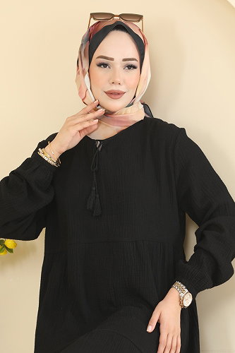 moda selvim Dress 5591ZNNK1102 Black - Thumbnail