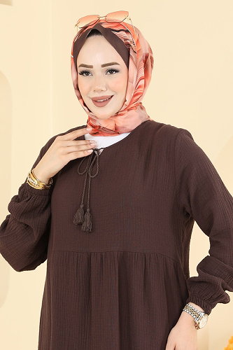moda selvim الفستان بني 5591ZNNK1102 - Thumbnail