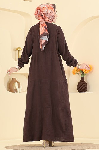 moda selvim الفستان بني 5591ZNNK1102 - Thumbnail