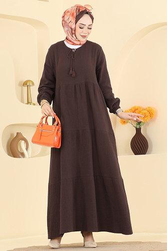 moda selvim الفستان بني 5591ZNNK1102 - Thumbnail