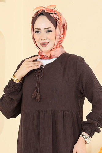 moda selvim الفستان بني 5591ZNNK1102 - Thumbnail