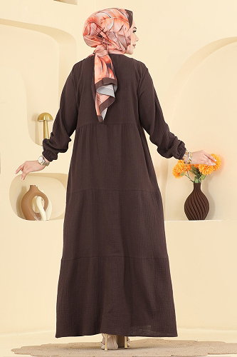 moda selvim الفستان بني 5591ZNNK1102 - Thumbnail