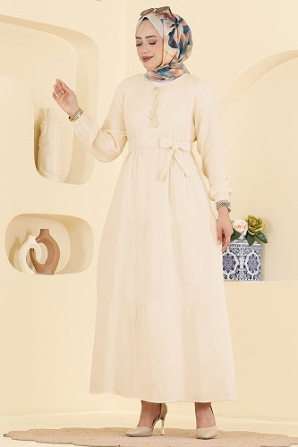 moda selvim Dress 5591ZNNK1102 Cream - Thumbnail