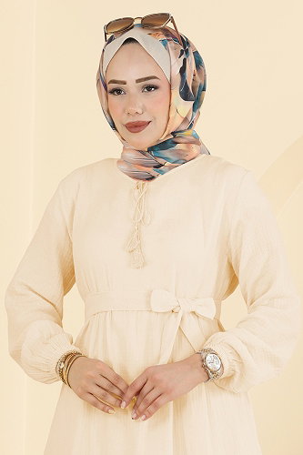 moda selvim Dress 5591ZNNK1102 Cream - Thumbnail