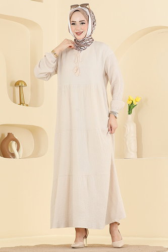 moda selvim الفستان بيج 5591ZNNK1102 - Thumbnail