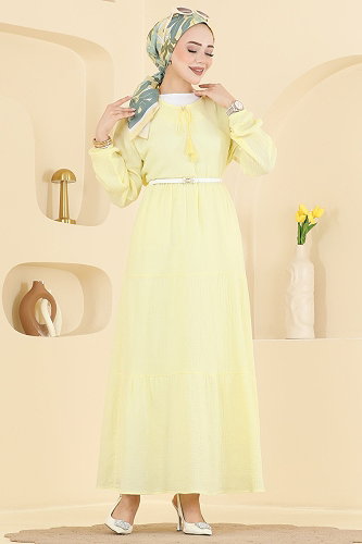 moda selvim Dress 5591ZNNK1102 Yellow - Thumbnail